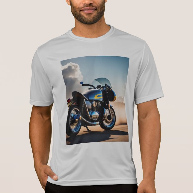 T-shirt bleu vue vélo (Devant)
