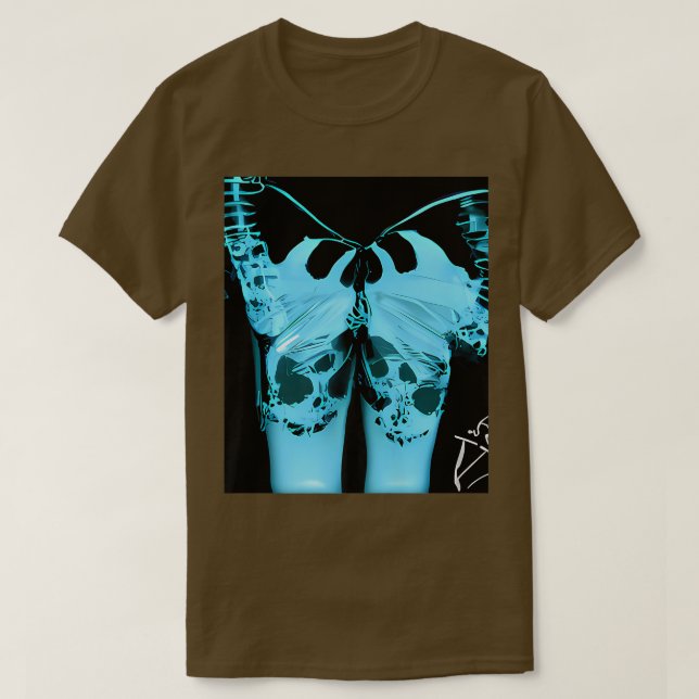 T-shirt Bleu Xray Monster Squelette Papillon et Beau (Design devant)