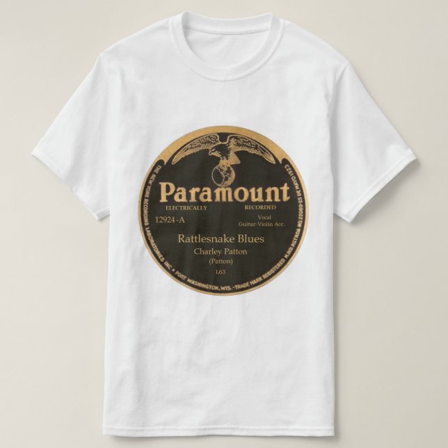T-shirt "Bleus de serpent à sonnettes" Charley Patton sur (Design devant)