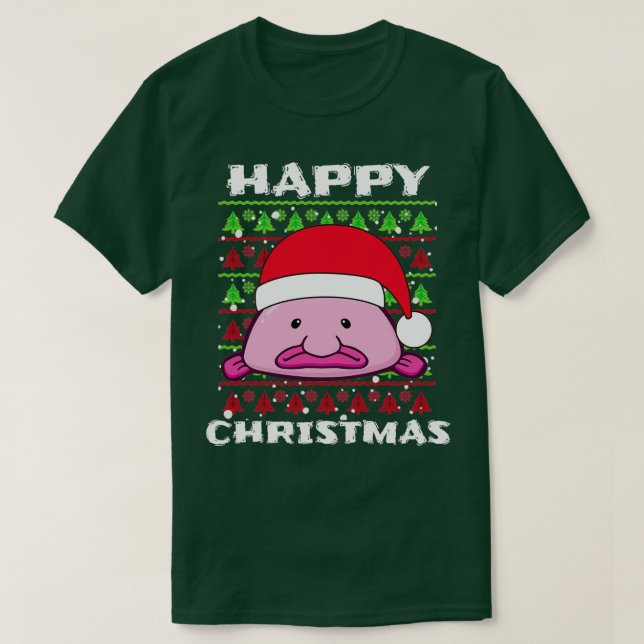 T-shirt Blob Fish Happy Christmas mignon Festive Santa Hat (Design devant)
