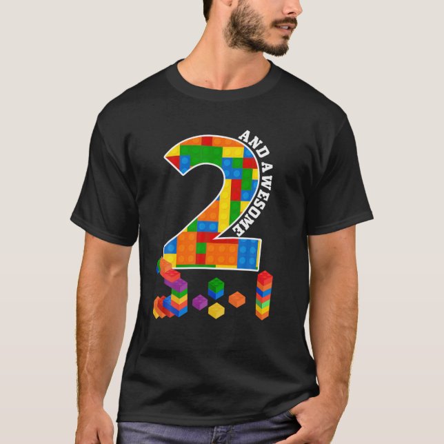 T-shirt Blocs de construction briques 2 ans Awesome Birthd (Devant)