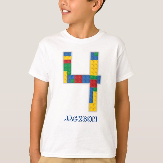 T-shirt Blocs de construction Briques d'anniversaire 4 ans (Devant)