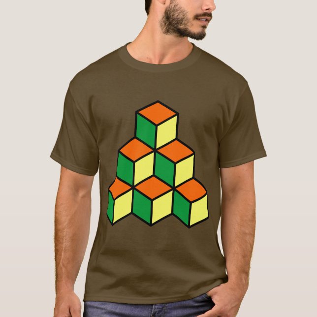 T-shirt Blocs Géométriques - Vert Orange et Jaune (Devant)