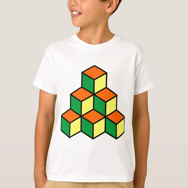 T-shirt Blocs géométriques - vert orange et jaune (Devant)
