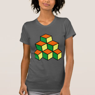 T-shirt Blocs géométriques - vert orange et jaune