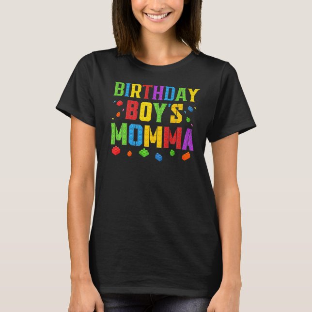 T-shirt Blocs Momma Boy's Birthday Master Builder Brick B (Devant)