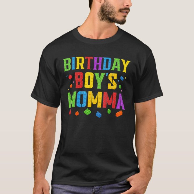 T-shirt Blocs Momma Boy's Birthday Master Builder Brick B (Devant)