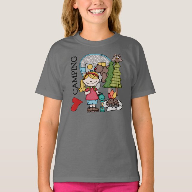 T-shirt Blond Hair Girl I Love Camping (Devant)