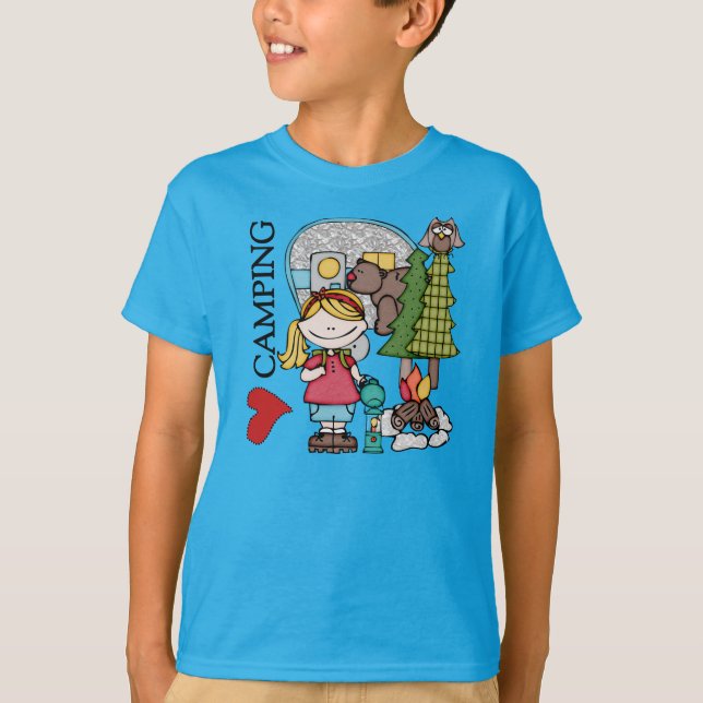 T-shirt Blond Hair Girl I Love Camping (Devant)