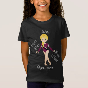 T-Shirt Blonde de gymnastique, Yeux verts, Léotard bordeau
