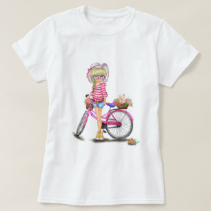 T-shirt Blonde Girl avec Vélo Rose