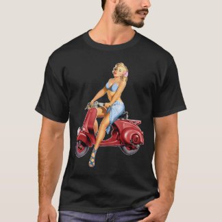 T-shirt Blonde mignon Sur Scooter Rouge Vintage