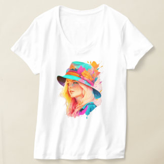 T-shirt Blonde portant un grand casquette