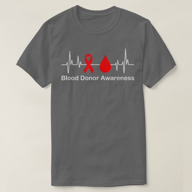 T-shirt Blood Donor Awareness Heartbeat, Red Ribbon, Donat (Design devant)