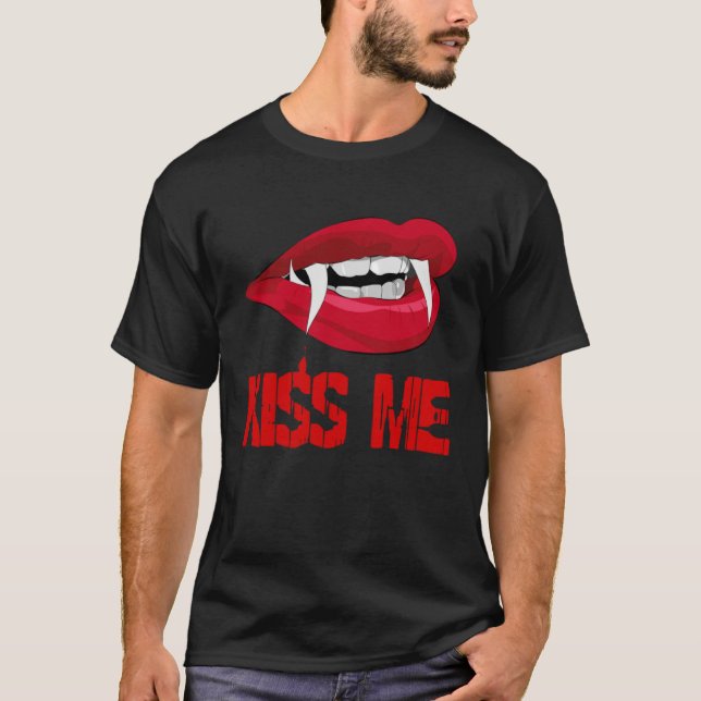 T-shirt Blood Red Vampire Lips Halloween Kiss Me (Devant)