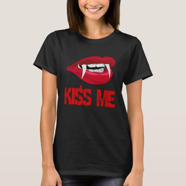 T-shirt Blood Red Vampire Lips Halloween Kiss Me (Devant)