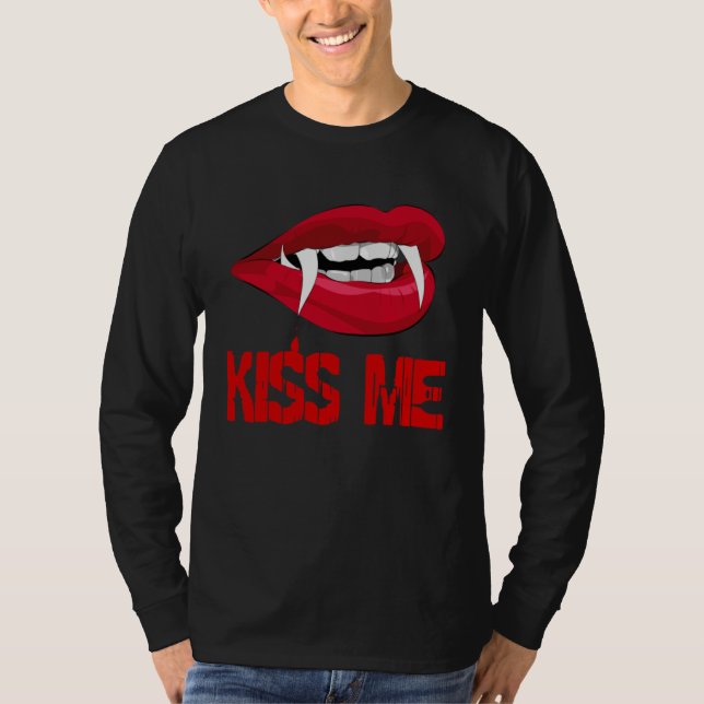 T-shirt Blood Red Vampire Lips Halloween Kiss Me (Devant)