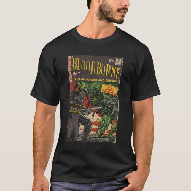 T-shirt Bloodborne - bande dessinée de couverture fan art. (Devant)