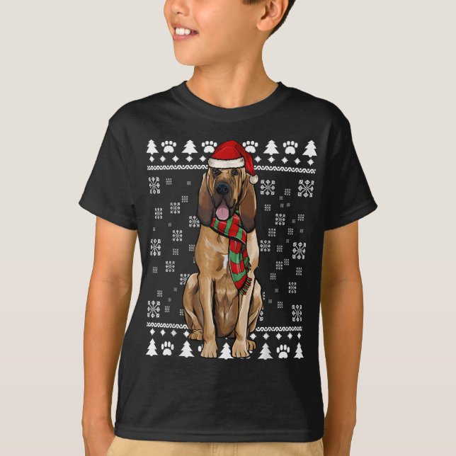 T-shirt Bloodhin Chien Santa Hat Noël laid (Devant)