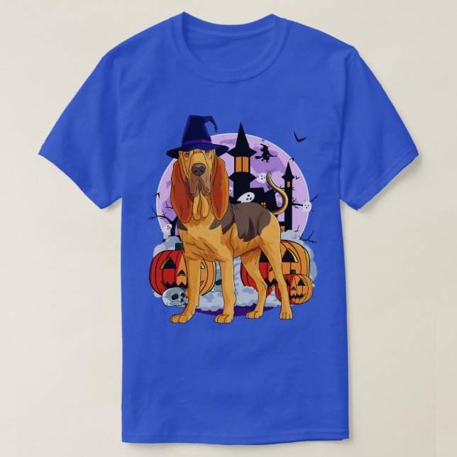 T-shirt Bloodhound Chien mignonne sorcière Citrouille Hall (Design devant)