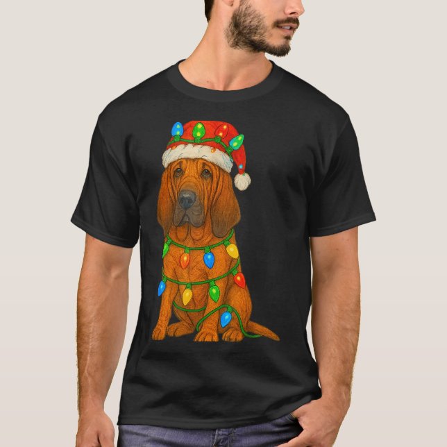 T-shirt Bloodhound Christmas Lights Dog Lover Xmas Pajama  (Devant)