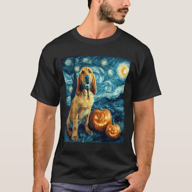T-shirt Bloodhound Cute Dog Halloween Jack O Lantern Pumpk (Devant)