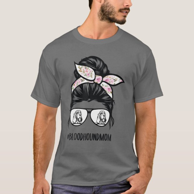 T-shirt Bloodhound Maman Messy Bun Lunettes de cheveux (Devant)