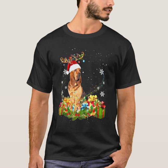 T-shirt Bloodhound Reindeer Noël illuminations Chien Noël (Devant)