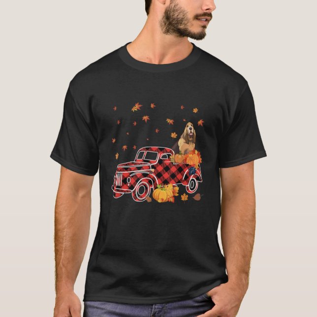 T-shirt Bloodhound Riding Leopard Plaid Truck Thanksgiving (Devant)