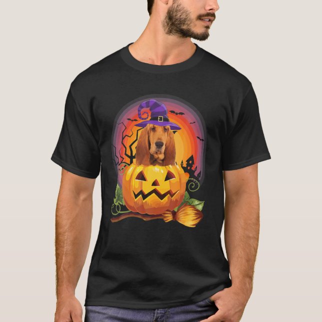 T-shirt Bloodhound Witch Citrouille Amoureux des chiens Ha (Devant)