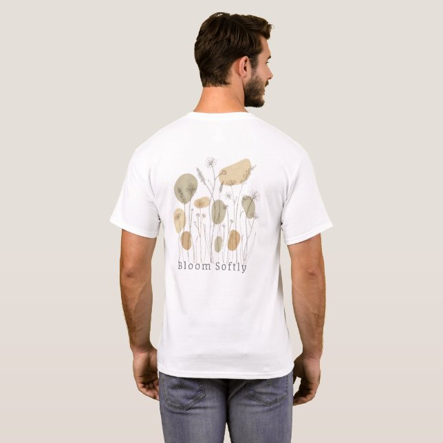 T-shirt Bloom Softly — Minimalist Wildflower Line Art  (Dos entier)