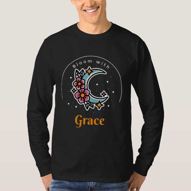 T-shirt Bloom With Grace Retro Cute Moon & Flower Present  (Devant)