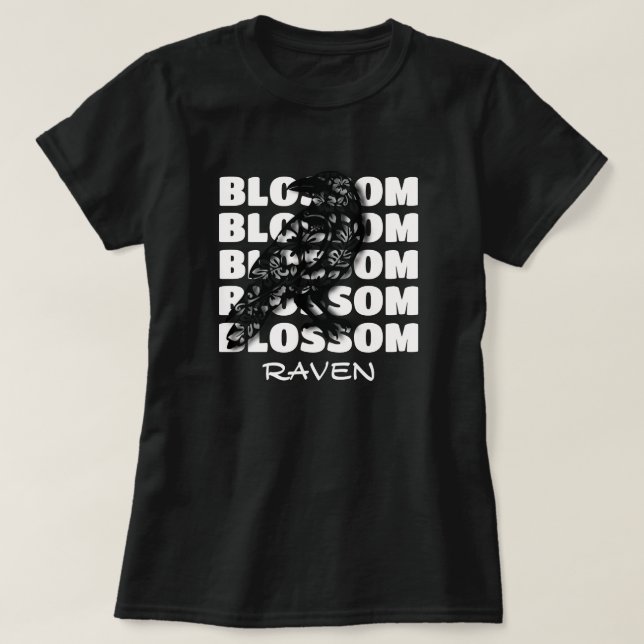 T-shirt Blossom Raven – Corbeau en fleurs (Design devant)