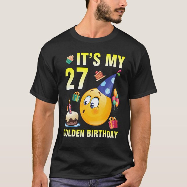 T-shirt Blow Candle Cake Happy To Me You C'est My 27 Golde (Devant)