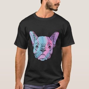 T-shirt Blue And Pink Painted French Bulldog