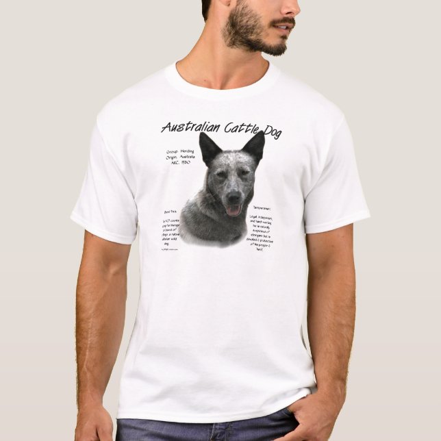 T-shirt Blue Australian Cattle Chig History; Blue ACD (Devant)