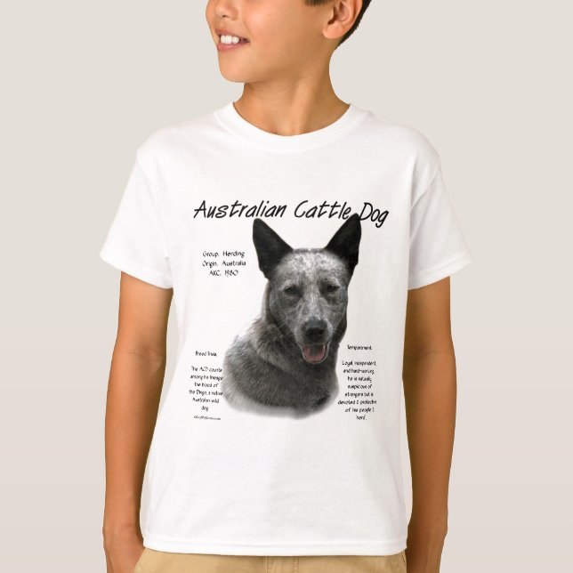 T-shirt Blue Australian Cattle Chig History; Blue ACD (Devant)
