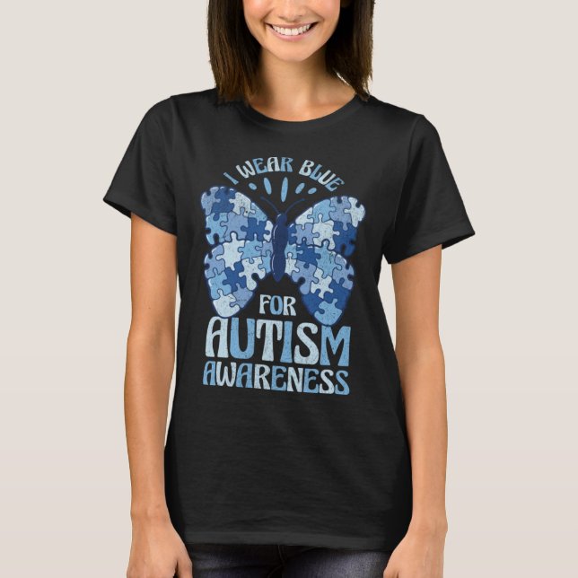 T-shirt Blue Autism Awareness Butterfly puzzle piece Autis (Devant)