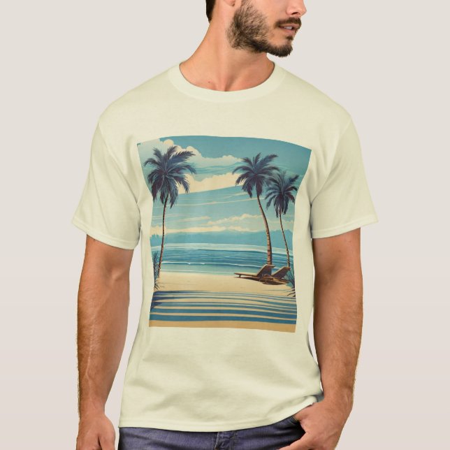 T-shirt Blue Beach Bliss Tee - Serene Coastal Design (Devant)