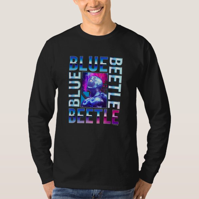 T-shirt Blue Beetle Thoughtside View Neon City Retro P (Devant)