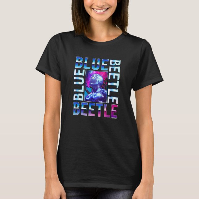 T-shirt Blue Beetle Thoughtside View Neon City Retro P (Devant)