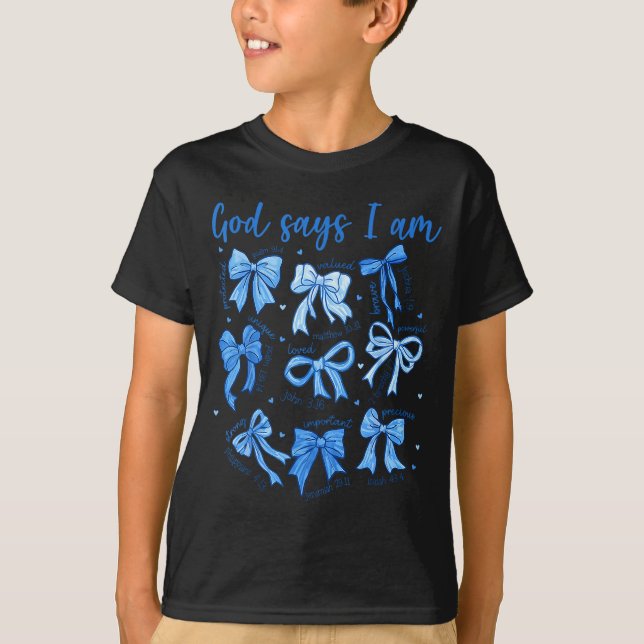 T-shirt Blue Bow God Say I Am Christian Girl Women Bible V (Devant)