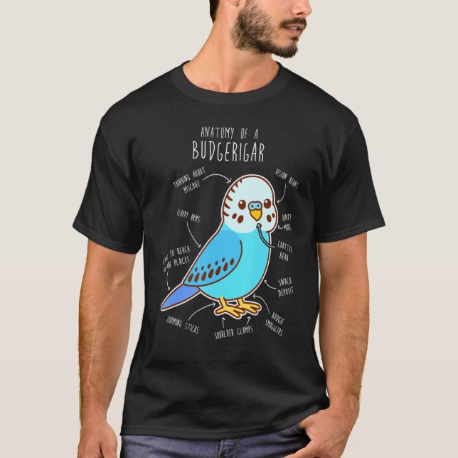T-shirt Blue Budgie Anatomy Classic (Devant)