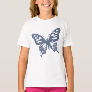 T-shirt Blue Butterfly Minimal Nature Art by Papil