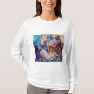 T-SHIRT BLUE BUTTERFLY WITH GREEN GOLD SPARKLES