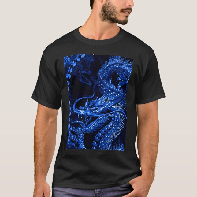 T-shirt Blue Chinese Dragon Art Graphic Tee (Devant)
