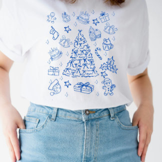 T-shirt Blue Christmas Whimsy - Cute Festive Doodles