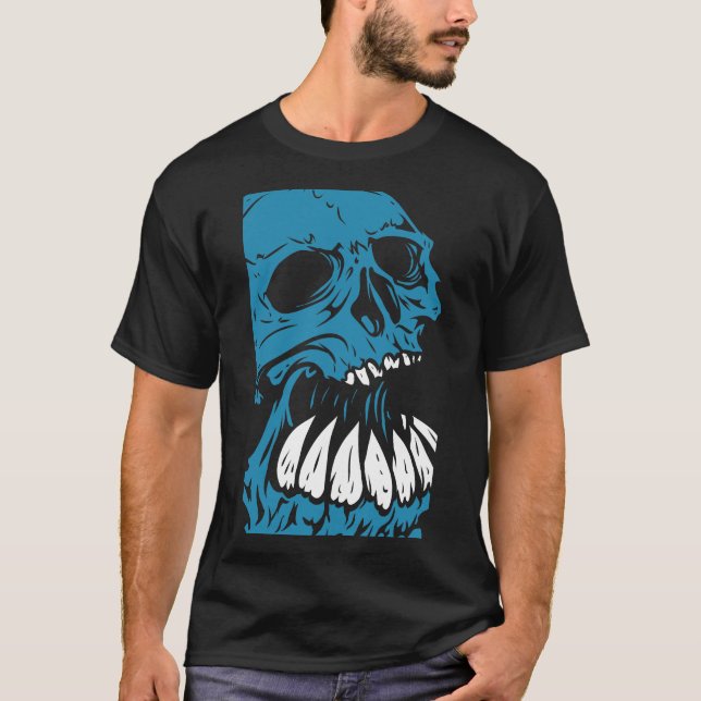 T-shirt Blue creepy skull (Devant)