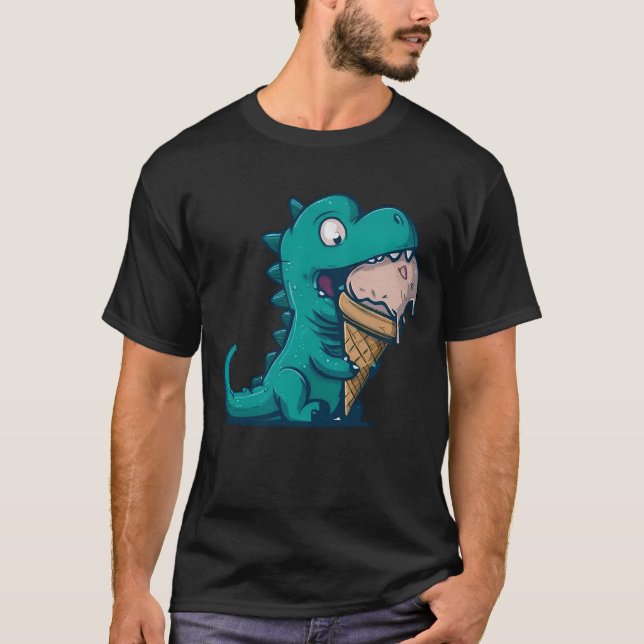T-shirt Blue Dino aime la crème glacée - Drôle Cartoon Art (Devant)