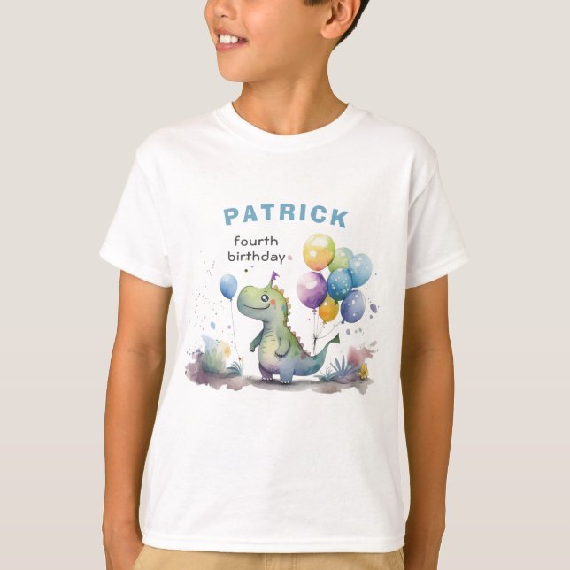T-shirt Blue Dinosaur Garçon Aquarelle Anniversaire (Devant)